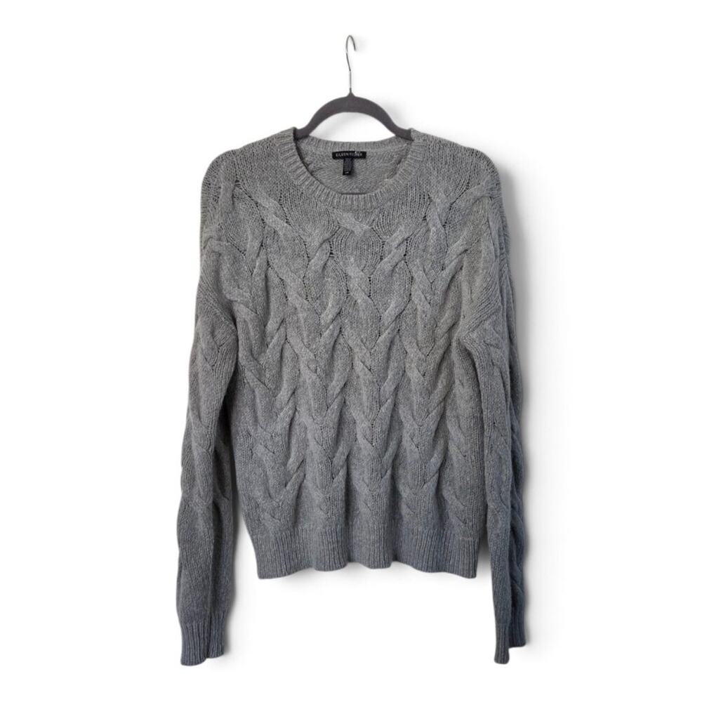 Eileen Fisher Wool Mohair Blend Gray Cable Knit Soft Sweater, Women's Small